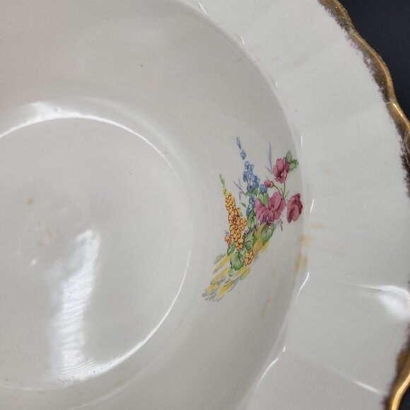 Vintage Hollyhock Bowl Sovereign Potters Canada Earthenware Gold Rimmed Read - Picture 10 of 13